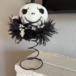 Homemade Halloween Jack Skellington on a metal spring
